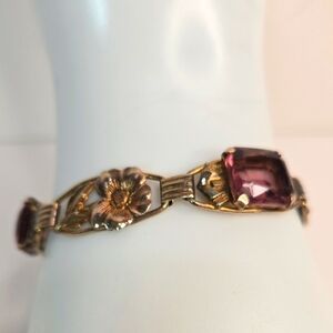 Vintage Providence Stock Co 12K Gold on  Sterling Link Bracelet Purple Stones